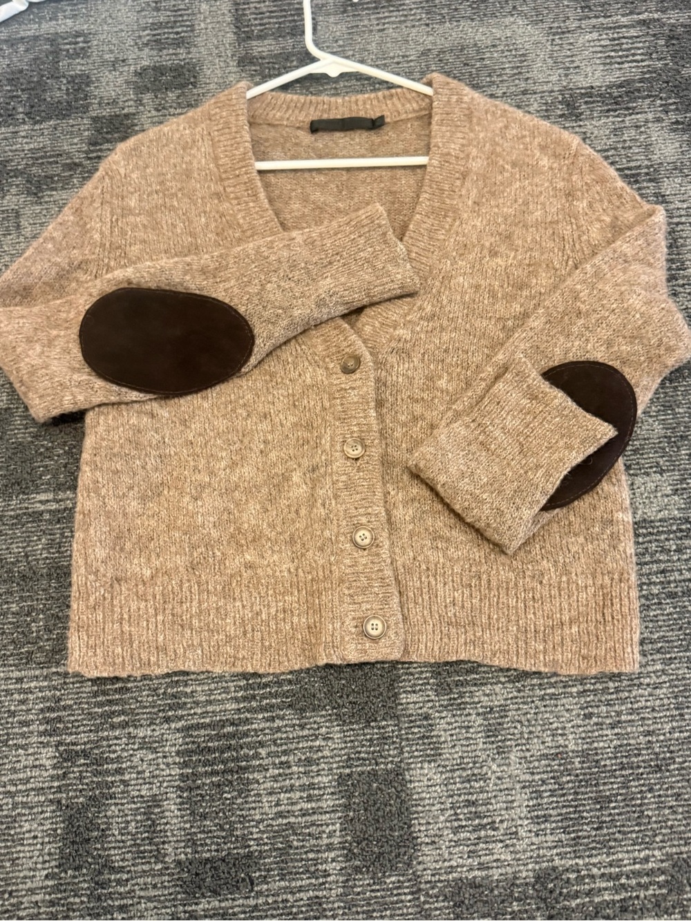 Jenni Kayne GUC angora blend oversized XS patches elbows Front V-Neck Cardigan